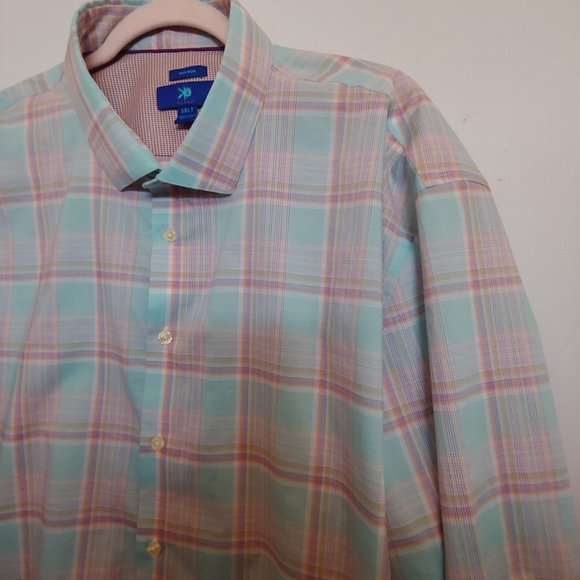 Egara Mens Pink/Mint Green Plaid Flip Contrasting Cuff Button Shirt 3XLT NWT - Picture 4 of 10